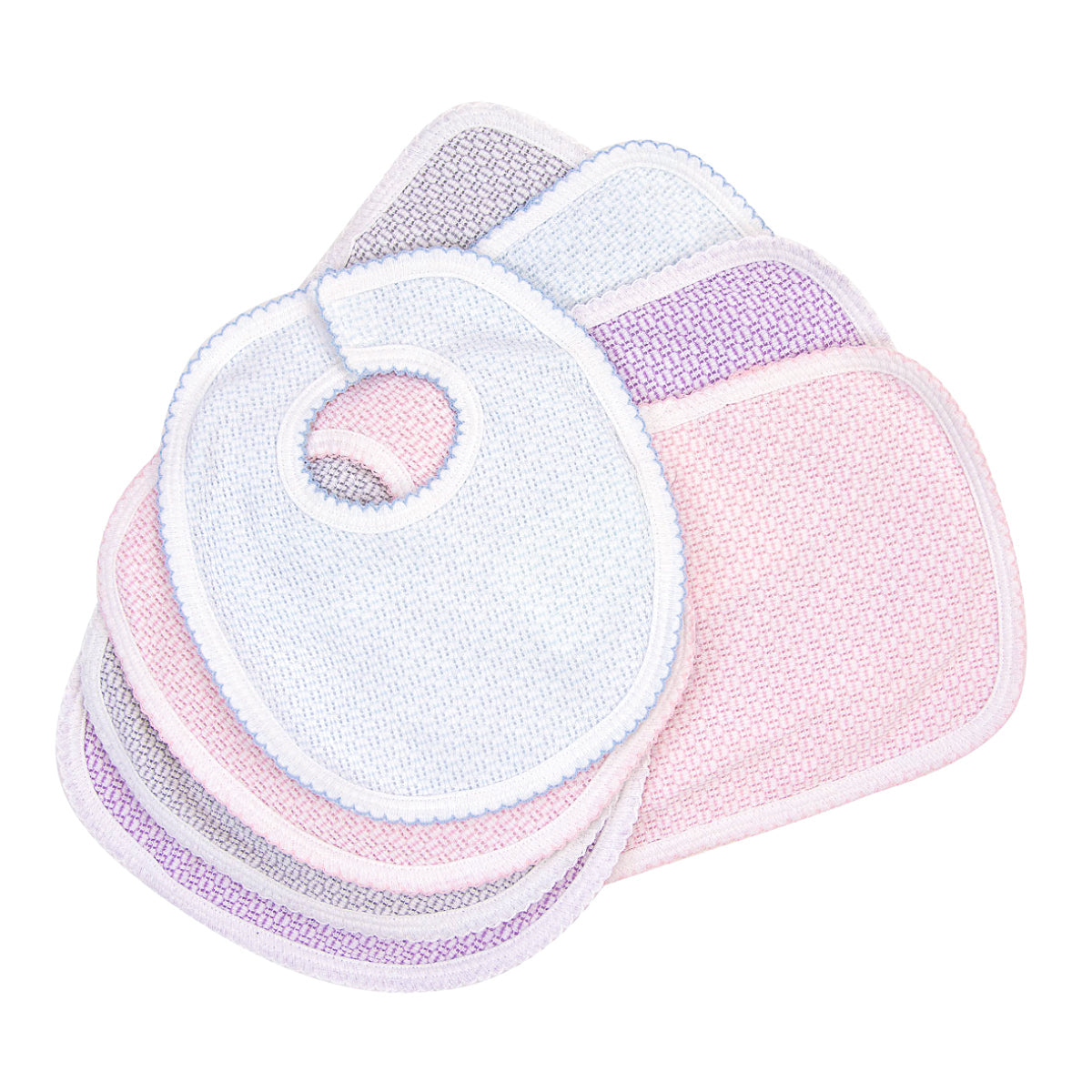 Paty Knit Solid Color Velcro Bib with Burp Cloth Set