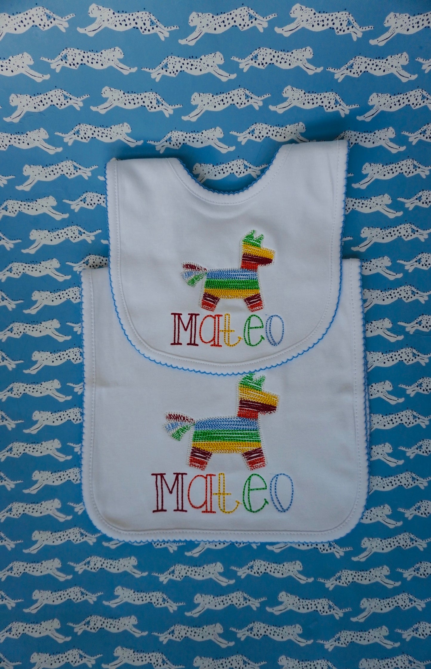 Picot Trim Bib and Burp Cloth Set - Custom Embroidery