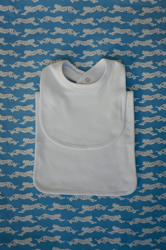 Classic White Cotton Bib and Burp Cloth Set - Custom Embroidery