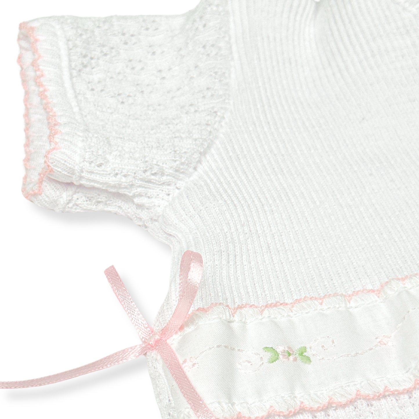 Paty Knit Baby Girl Bubble with Swiss Embroidered Trim