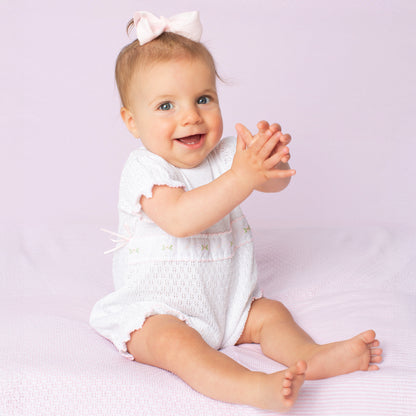 Paty Knit Baby Girl Bubble with Swiss Embroidered Trim