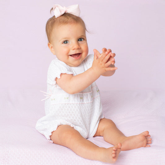 Paty Knit Baby Girl Bubble with Swiss Embroidered Trim