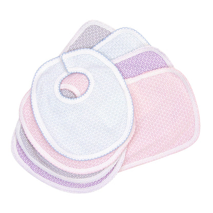 Paty Knit Solid Color Velcro Bib with Burp Cloth Set