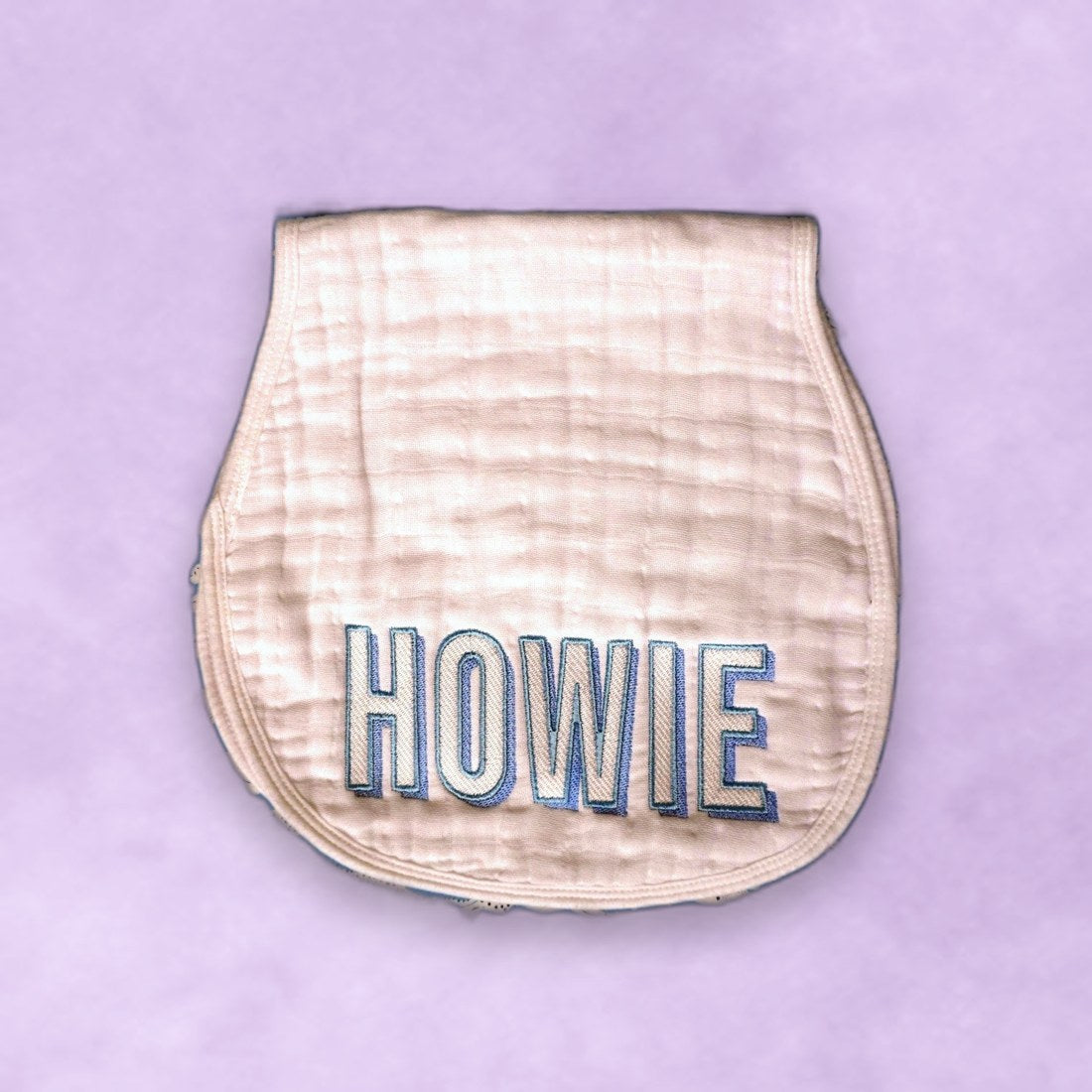 Personalized burp cloth, hand-embroidered name
