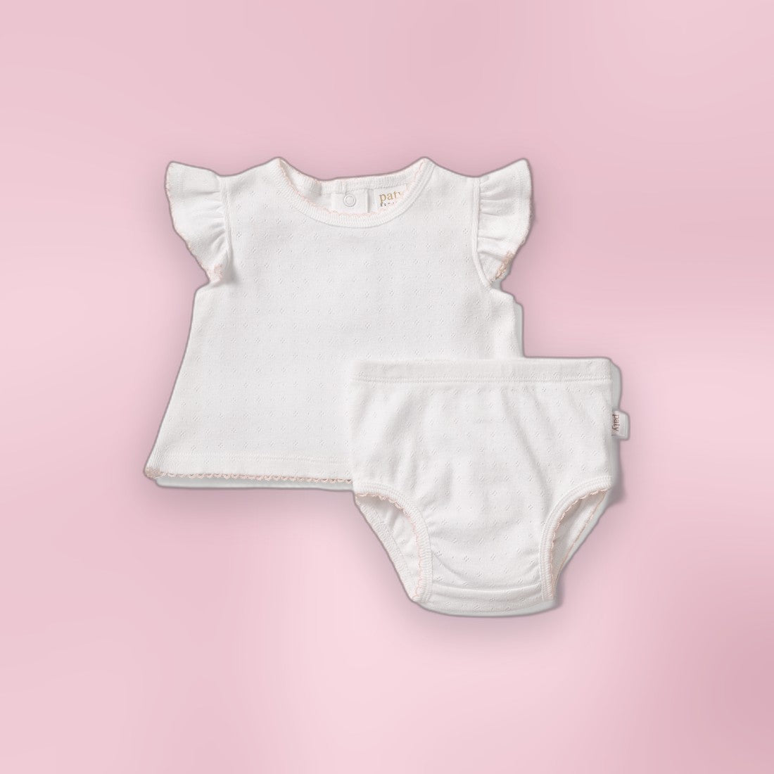 Paty Organic Cotton Pointelle Baby Girl Set with Flutter Sleeves & Bloomers