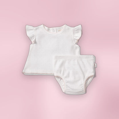 Paty Organic Cotton Pointelle Baby Girl Set with Flutter Sleeves & Bloomers