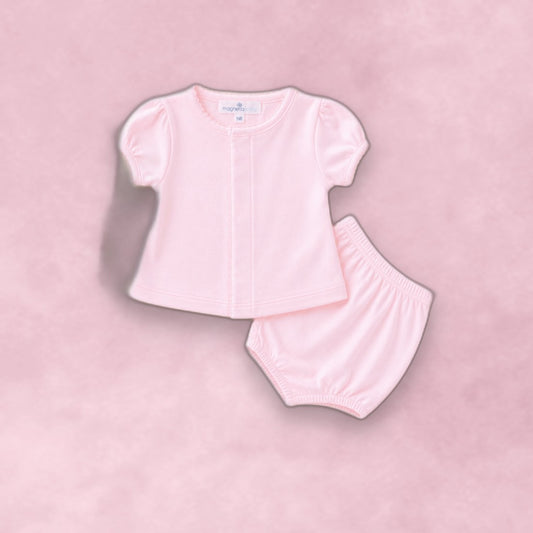 Solid Essentials Ruffle Diaper Cover Set - White Pink