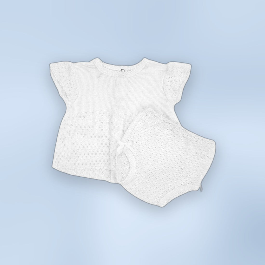 Paty Knit Flutter Sleeve Diaper Set with Bows