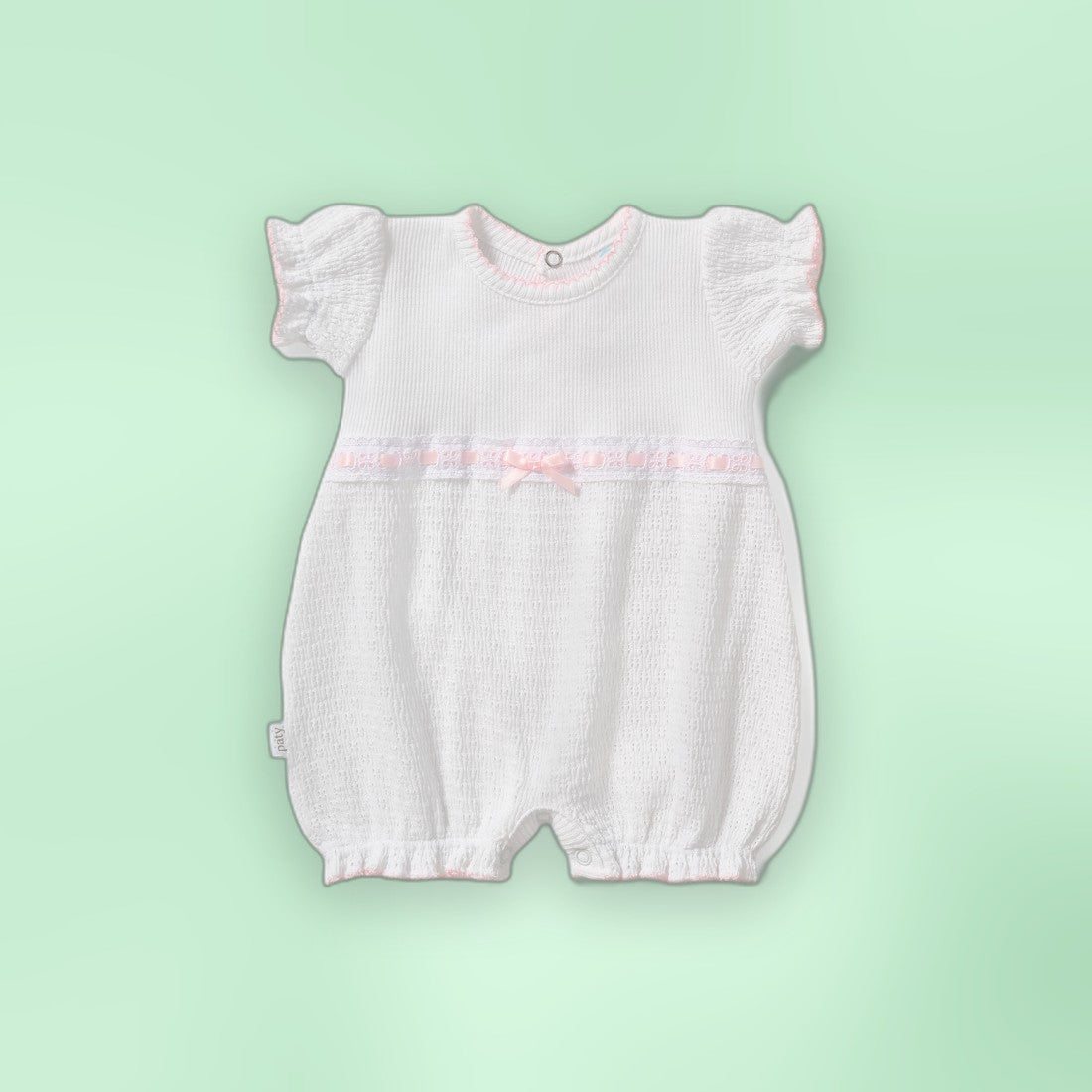 Paty Knit Baby Girl Bubble with Eyelet Trim