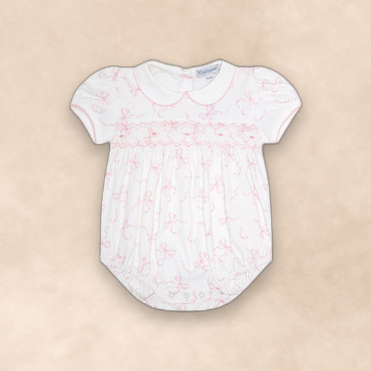 Charming Bows Print Smocked Bubble