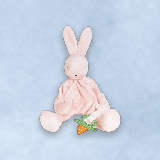 Blossom Bunny Silly Buddy — pink pacifier holder and lovey