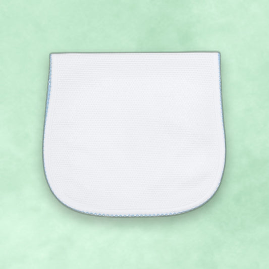 White Bubble Baby Burp Cloth - Blue Picot Trim