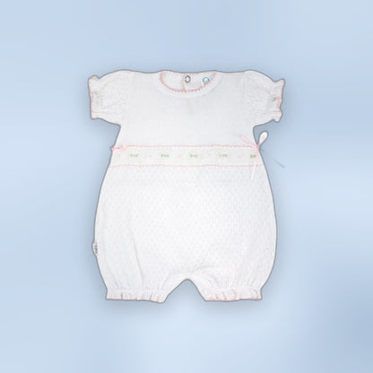 Paty Knit Baby Girl Bubble with Swiss Embroidered Trim