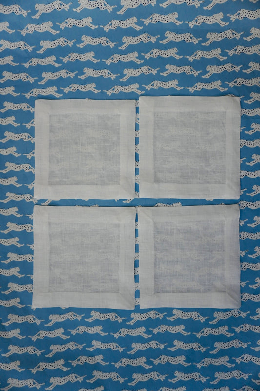 Premium Hemstitched Linen Cocktail Napkins (Set of 4) - Custom Embroidery