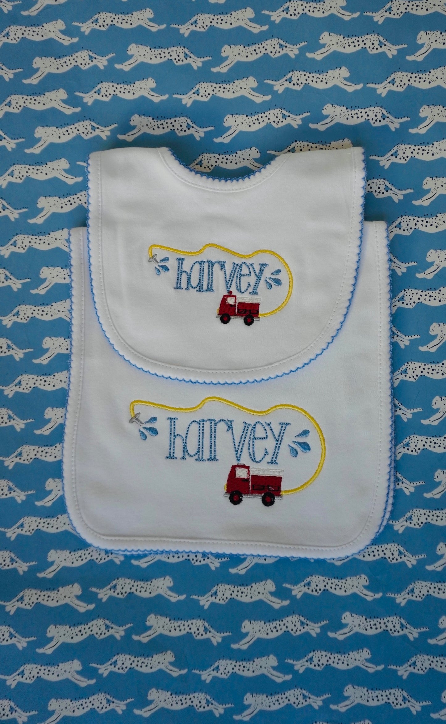 Picot Trim Bib and Burp Cloth Set - Custom Embroidery