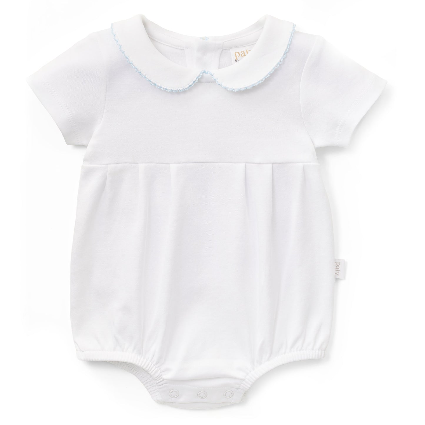 Paty Organic Cotton Baby Boy Onesie with Peter Pan Collar and Pleated Front