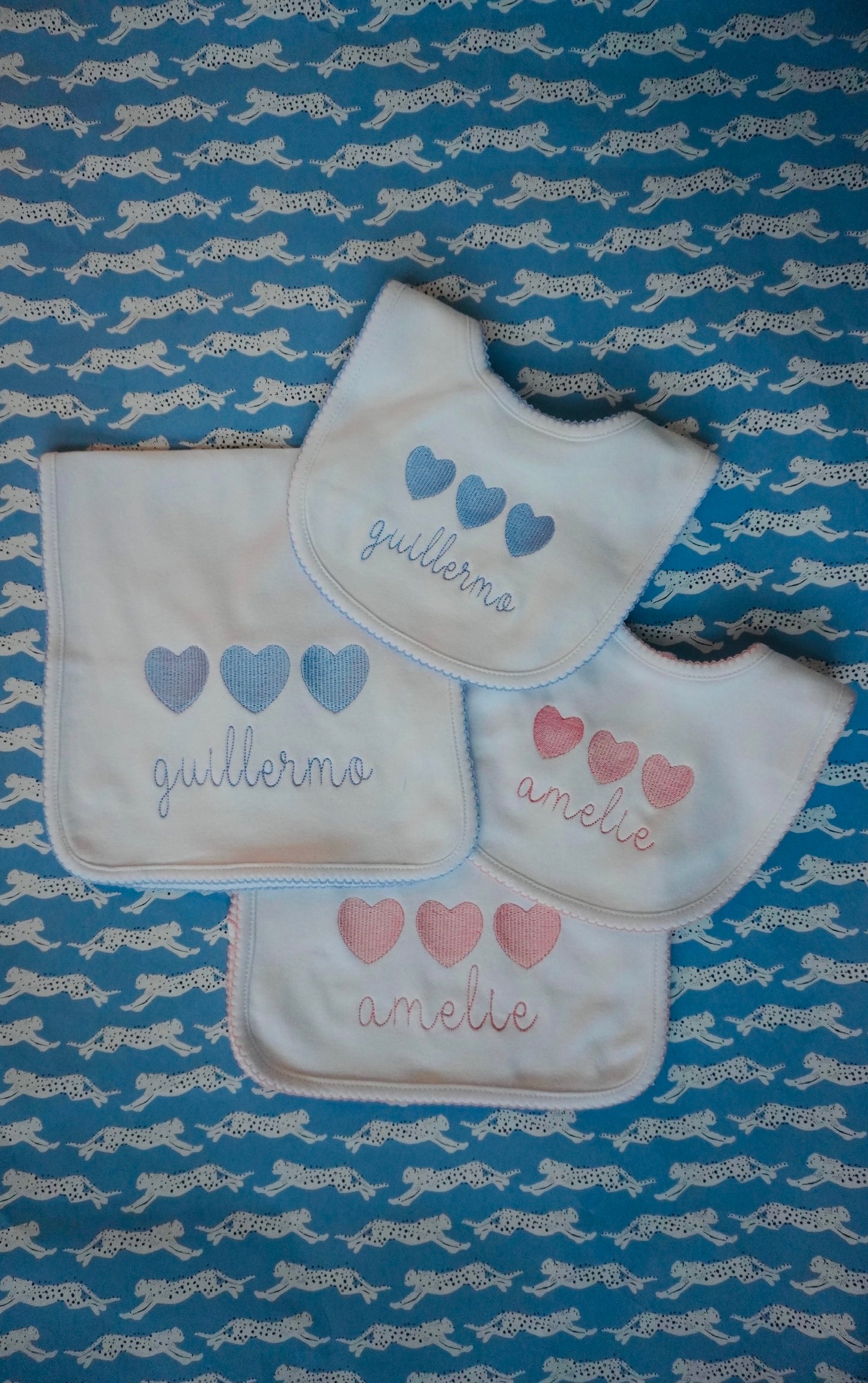 Picot Trim Bib and Burp Cloth Set - Custom Embroidery