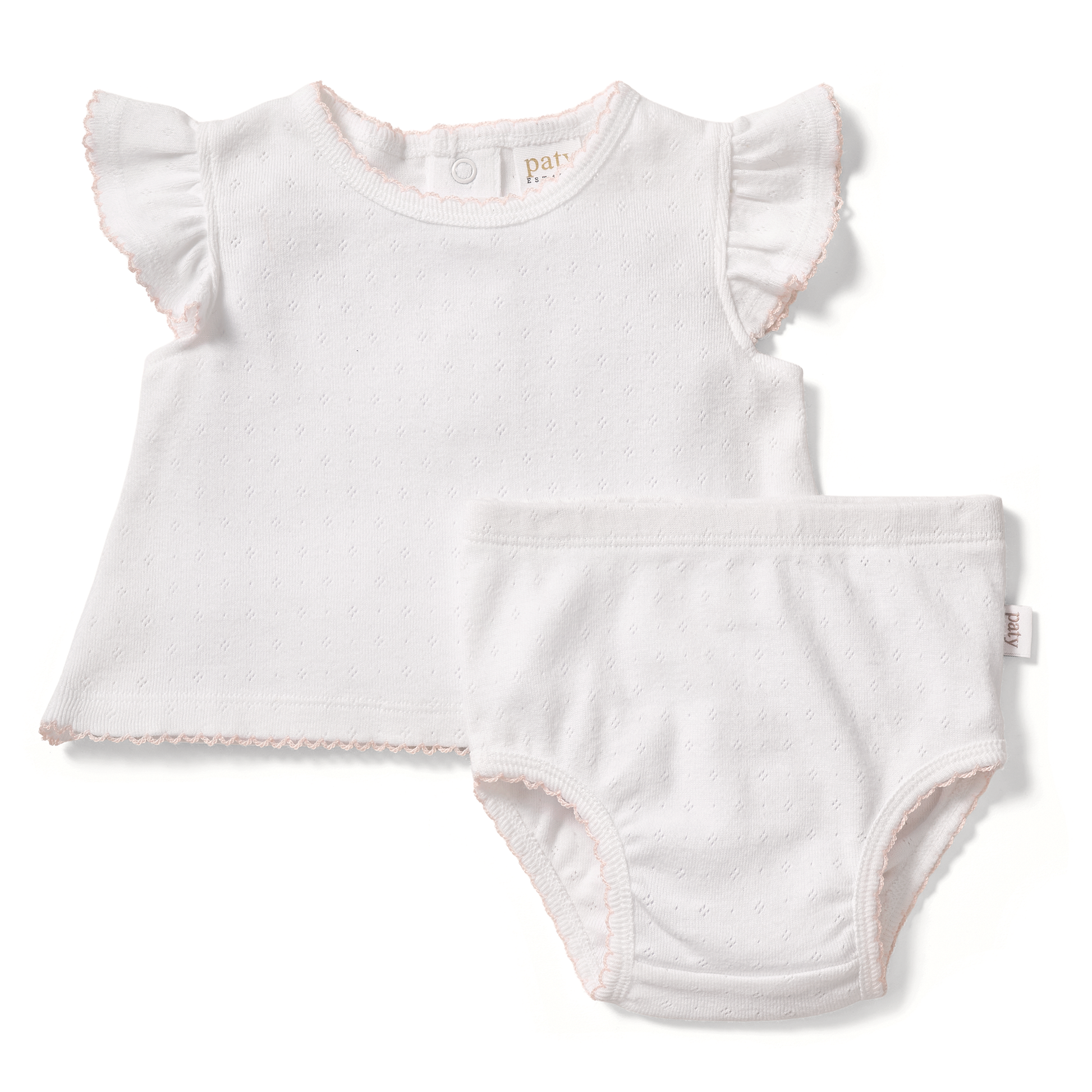 Paty Organic Cotton Pointelle Baby Girl Set with Flutter Sleeves & Bloomers