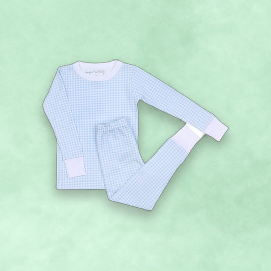 Mini Checks Long Pajamas - Blue