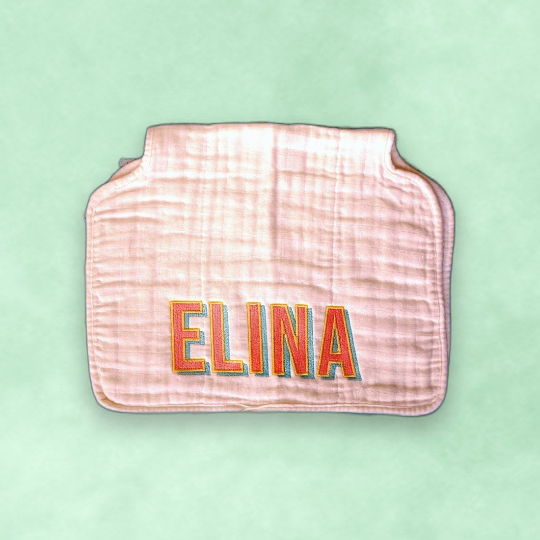 Personalized burp cloth, hand-embroidered name
