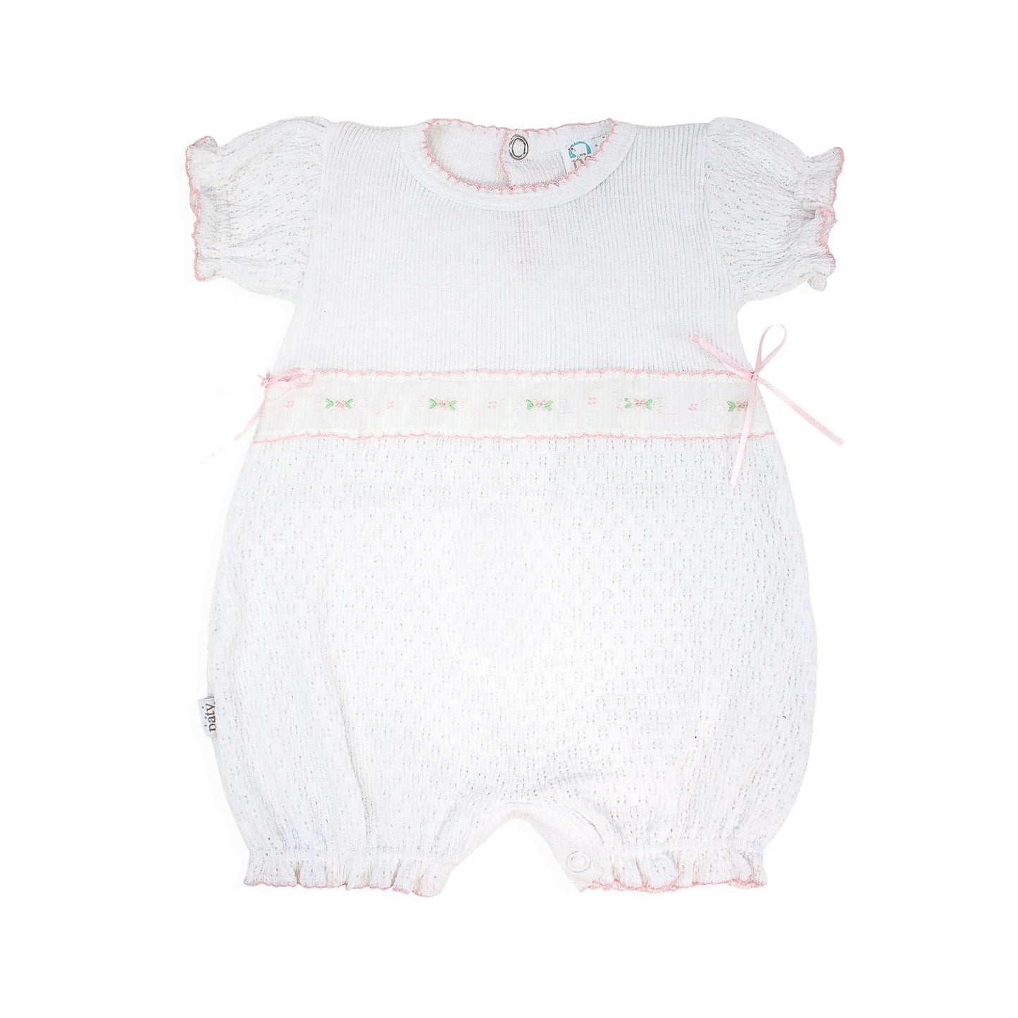 Paty Knit Baby Girl Bubble with Swiss Embroidered Trim
