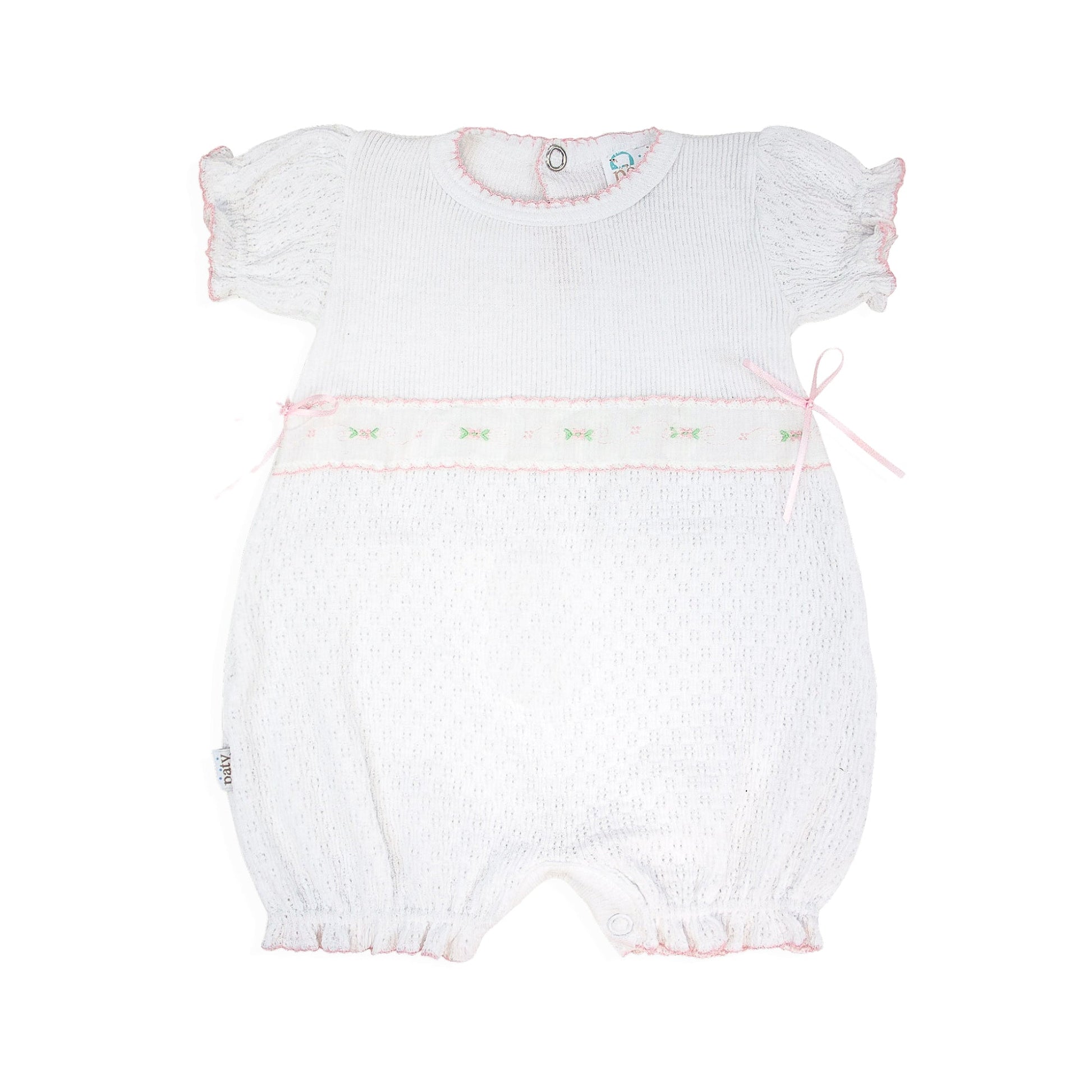 Paty Knit Baby Girl Bubble with Swiss Embroidered Trim