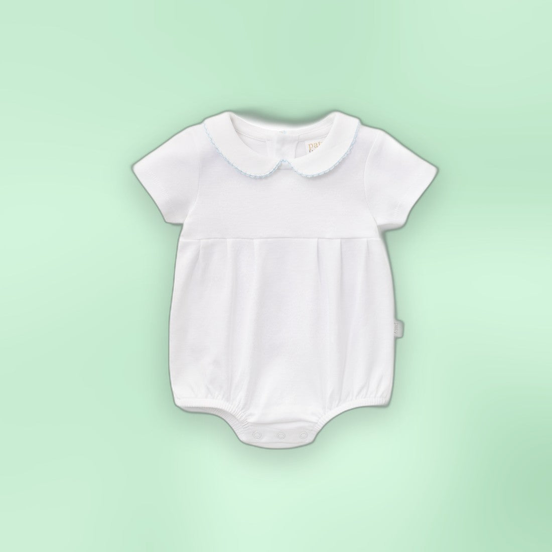 Paty Organic Cotton Baby Boy Onesie with Peter Pan Collar and Pleated Front