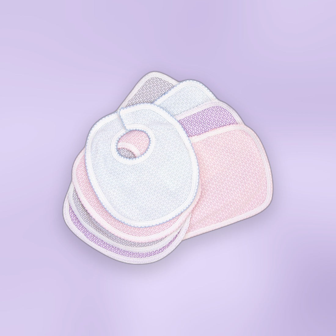 Paty Knit Solid Color Velcro Bib with Burp Cloth Set