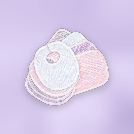 Paty Knit Solid Color Velcro Bib with Burp Cloth Set