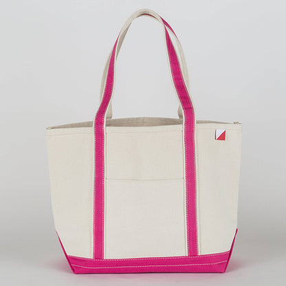 Personalized canvas tote in natural cream canvas with Pink trim, embroidered in San Antonio