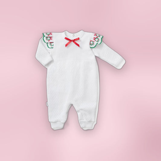 Paty Angel Sleeve Romper with Swiss Wreath Trim